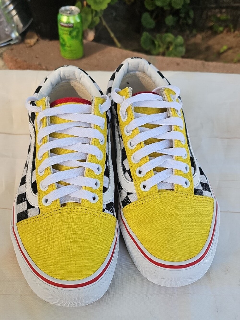 Vans Womens Checkerboard Low Top Sneakers - Yellow/Black/White - Picture 2 of 13